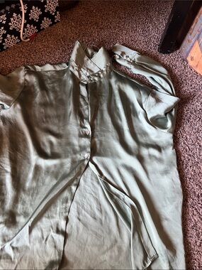 Zara Sage Green Collared Button-Front Dress